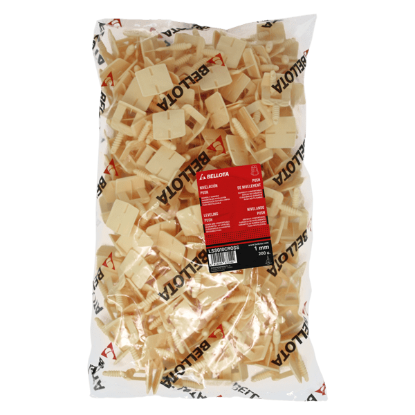 Calzo en cruz 2 mm  200 Uds sistema de nivelación PUSH & LEVEL Bellota